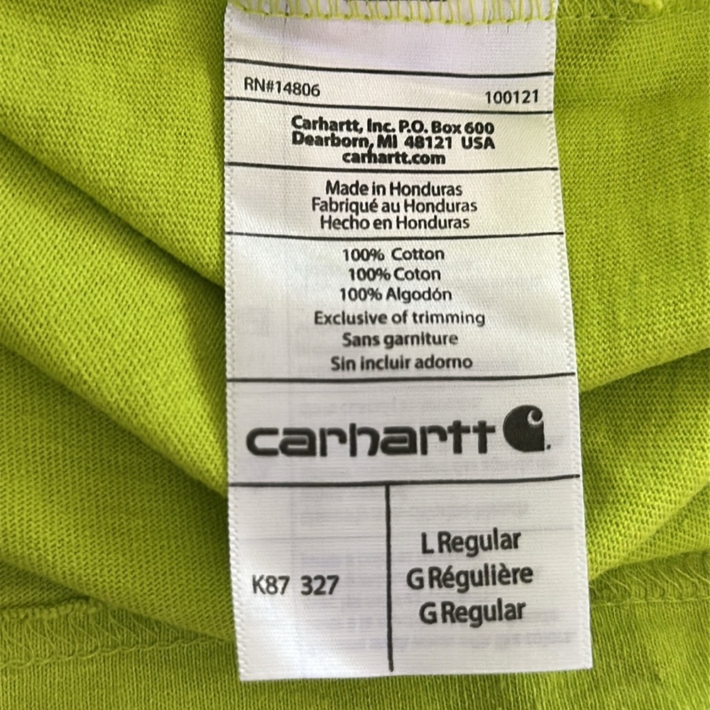 Carhartt men’s large tee shirt pocket shirt neon green NEW no rags - Picture 5 of 7